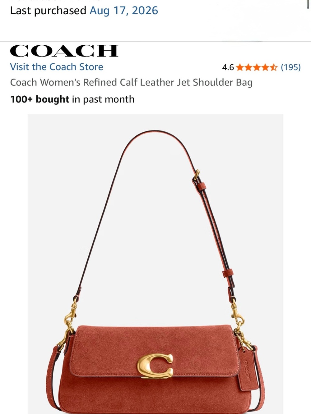 Coach Rust Suede Shoulder Bag with Gold 'C' Clasp
